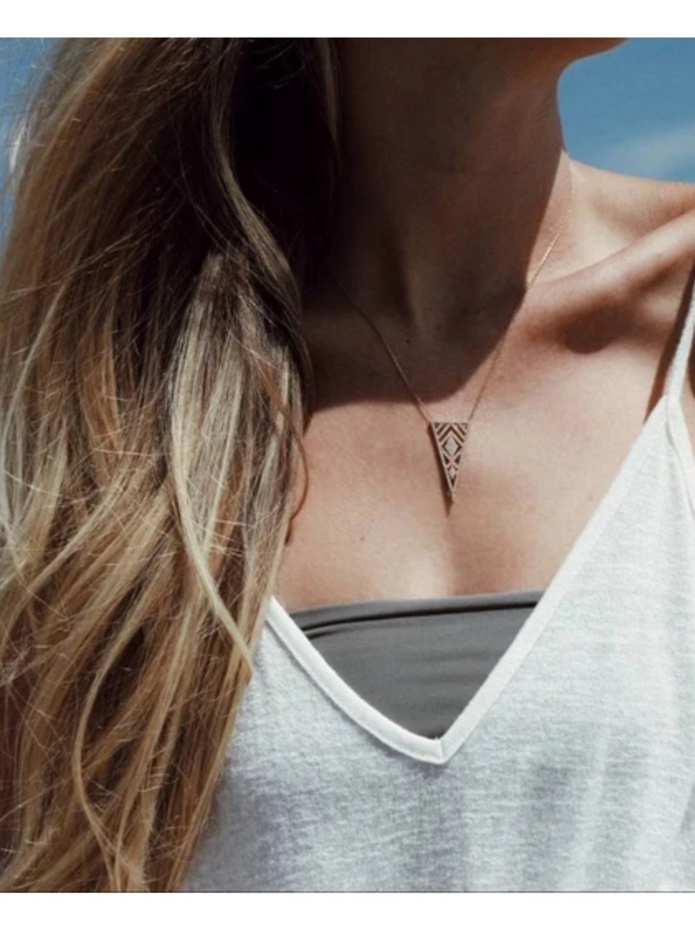 Y2K Gold-Tone Geometric Triangle Pendant Necklace 2010s
